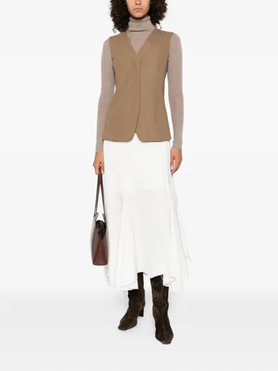 Max Mara Sleeveless V-neck Vest In Brown