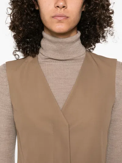 Max Mara Sleeveless V-neck Vest In Brown