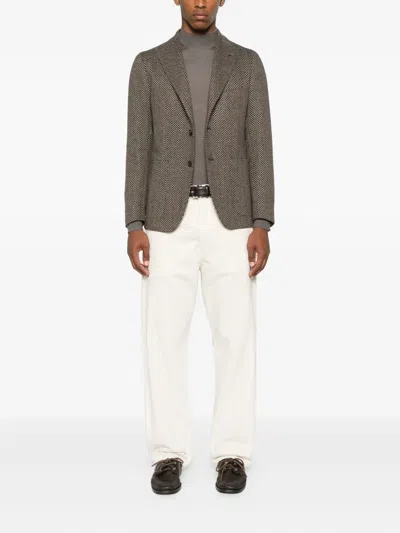 Tagliatore Herringbone Single-breasted Blazer In Brown