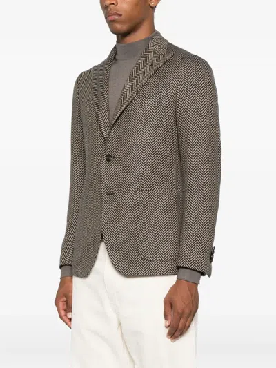 Tagliatore Herringbone Single-breasted Blazer In Brown
