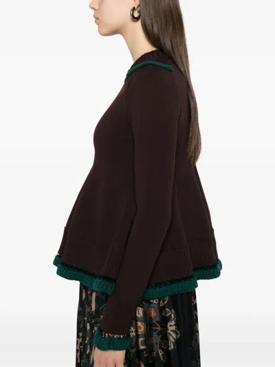Sacai Ruffled Trim Wool Jumper In Black
