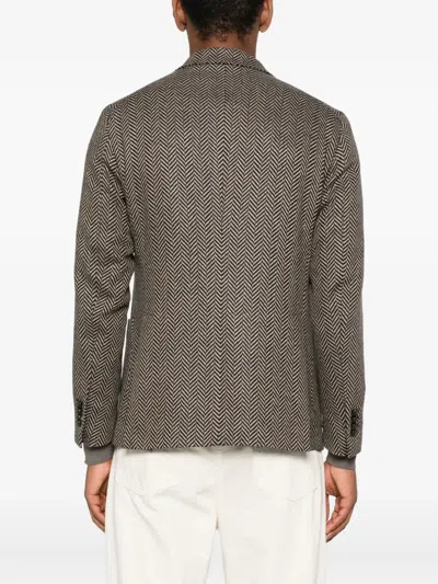Tagliatore Herringbone Single-breasted Blazer In Brown