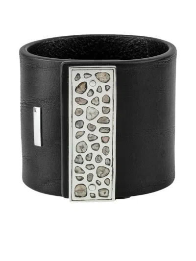 Parts Of Four Sterling Silver And Diamond Strap Bracelet In Black