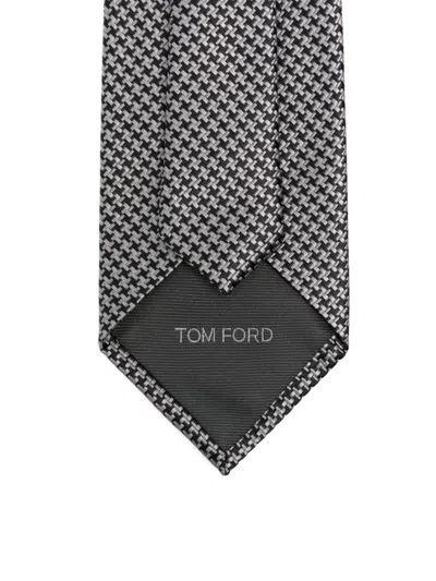 Tom Ford Houndstooth Silk Tie In Blue