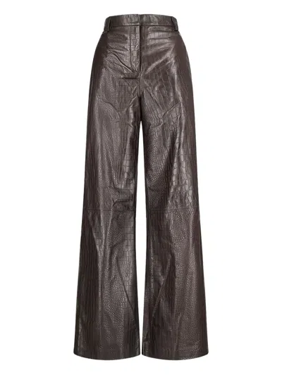Enes Crocodile-effect Leather Trousers In Brown