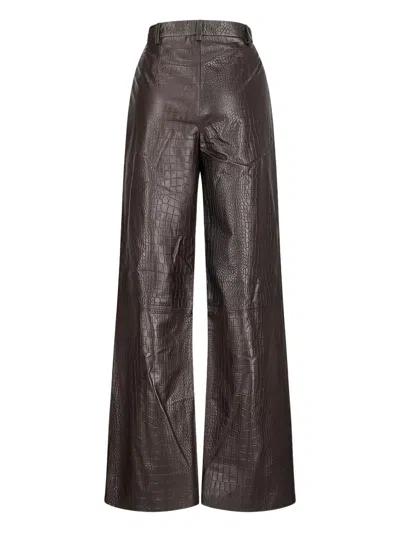 Enes Crocodile-effect Leather Trousers In Brown
