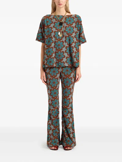 La Doublej New Meditation Flower-print Flared Trousers