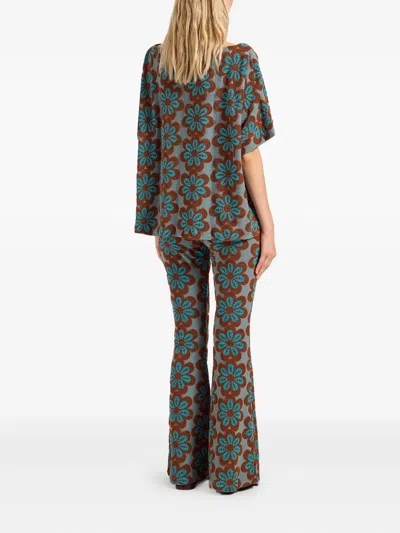 La Doublej New Meditation Flower-print Flared Trousers