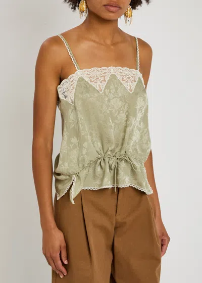 Chloé Women Silk Jacquard And Lace Drawstring Tank Top In Green
