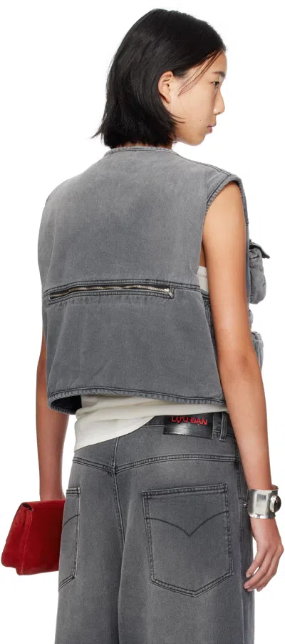 Lu'u Dan Gray Wadded Denim Cargo Vest In Gray