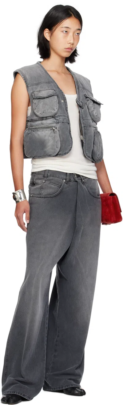 Lu'u Dan Gray Wadded Denim Cargo Vest In Gray