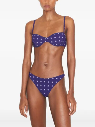 Tory Burch Geometric-pattern Bikini Bottoms In Blue