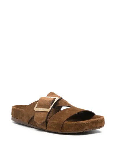 Loewe Slide Sandals With Asymmetric Round Toe In Brown