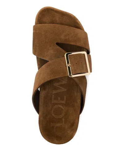Loewe Slide Sandals With Asymmetric Round Toe In Brown
