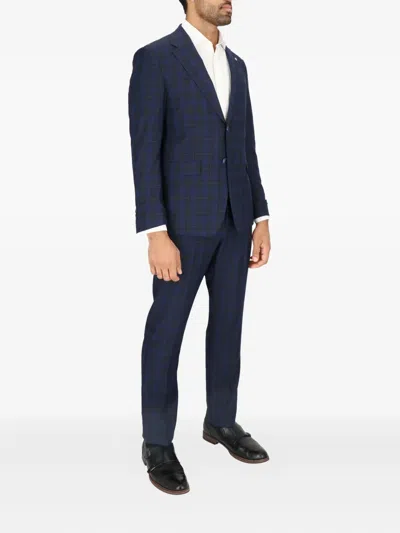 Scotch & Soda Regular Fit Navy Shadow Check Wool Suit