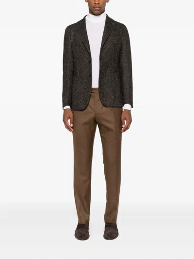 Tagliatore Herringbone-pattern Single-breasted Blazer In Gray