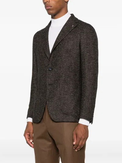 Tagliatore Herringbone-pattern Single-breasted Blazer In Gray
