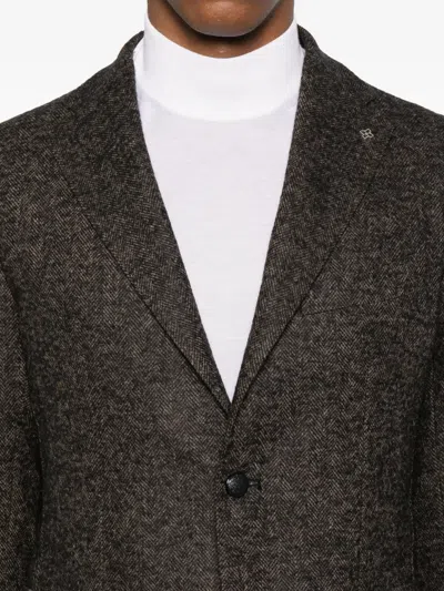 Tagliatore Herringbone-pattern Single-breasted Blazer In Gray