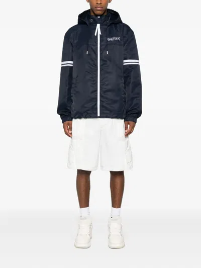 Alexander Mcqueen Hooded Stripe-detail Jacket In Blue