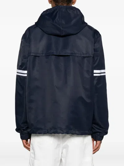 Alexander Mcqueen Hooded Stripe-detail Jacket In Blue