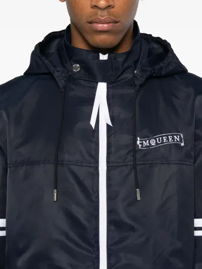 Alexander Mcqueen Hooded Stripe-detail Jacket In Blue