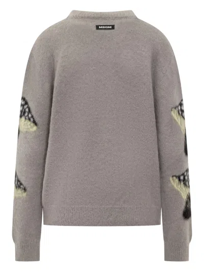 Msgm Mushroom-intarsia Sweater In Gray