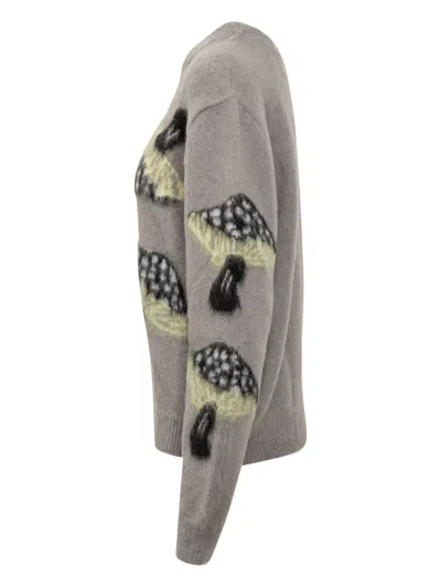 Msgm Mushroom-intarsia Sweater In Gray
