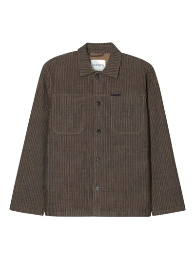 Closed Striped Shirt Jacket In Brown
