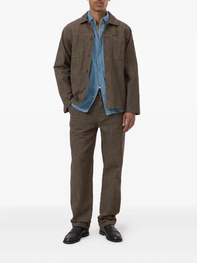Closed Striped Shirt Jacket In Brown