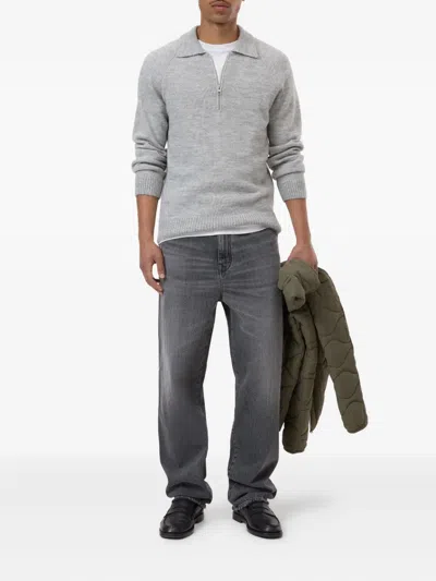 Closed Zip-front Sweater In Gray