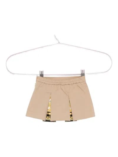 Versace Beige Skirt For Baby Girl With Barocco Print In Brown