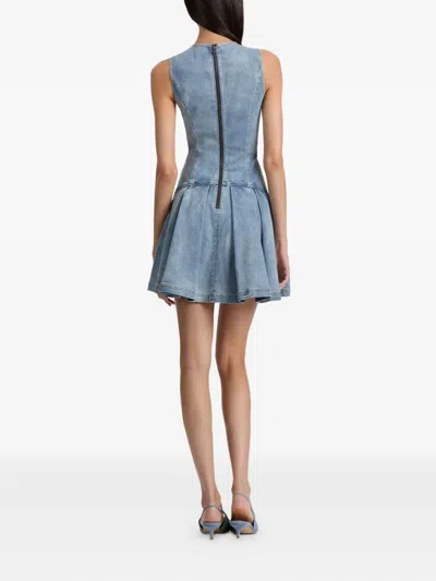 Alice And Olivia Adley Sleeveless Pleated Denim Mini Dress In Blue
