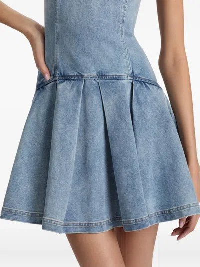 Alice And Olivia Adley Sleeveless Pleated Denim Mini Dress In Blue