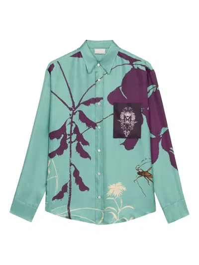 Pierre-louis Mascia Floral-print Pocket Shirt In Blue