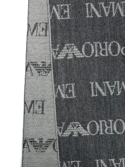 Emporio Armani Wool-blend Scarf With All-over Jacquard Lettering In Gray