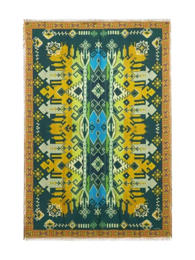 Pierre-louis Mascia Geometric-pattern Fringed Scarf In Blue