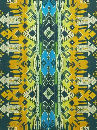 Pierre-louis Mascia Geometric-pattern Fringed Scarf In Blue