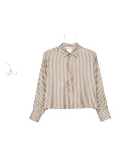 Max Mara Long Sleeves Silk Shirt With Vertical Stripes In Neutral