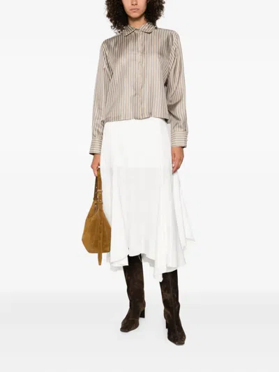 Max Mara Long Sleeves Silk Shirt With Vertical Stripes In Neutral