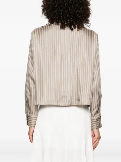 Max Mara Long Sleeves Silk Shirt With Vertical Stripes In Neutral