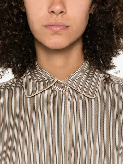 Max Mara Long Sleeves Silk Shirt With Vertical Stripes In Neutral