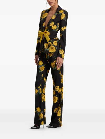 Alice And Olivia Rose-print Bow Blazer In Black