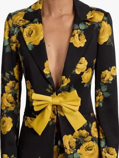 Alice And Olivia Rose-print Bow Blazer In Black