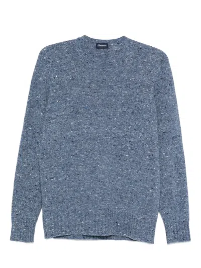 Drumohr Round Neck Border Sweater In Blue