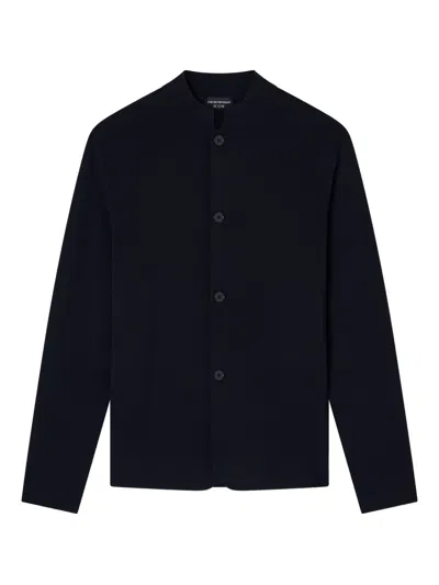 Emporio Armani Icon Knitted Jacket With Guru Collar In Black