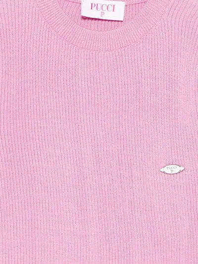Pucci Junior Ribbed-knit Patterned-sleeve Top In Pink
