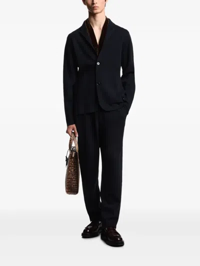 Emporio Armani Icon Knitted Jacket With Guru Collar In Black