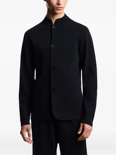 Emporio Armani Icon Knitted Jacket With Guru Collar In Black