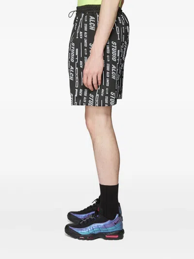 Studio Alch Logo-motif Panelled Track Shorts In Black