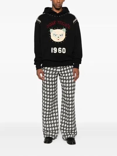 Valentino Crystal-embellished Hooded Sweater With Embroidered Logo In Black